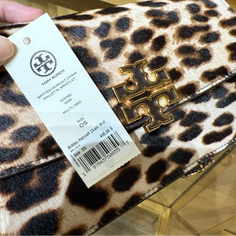 New Tory Burch Britten Haircalf Chain Wallet w. Wristlet Crossbody